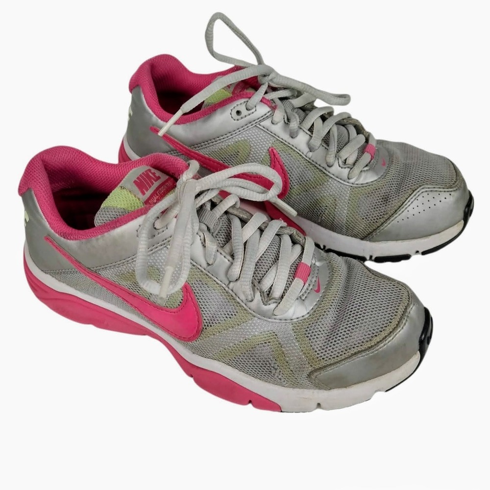 Nike Dual Fusion Kids Girls Sz 4Y Silver Pink Training Sneakers Athletic Cushion